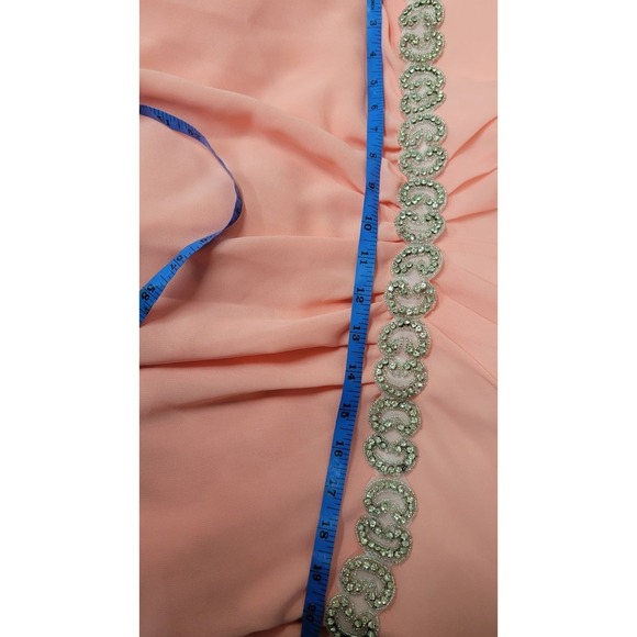 Chiffon Strapless High-Low Gown with Crystal Trim - Picture 5 of 10